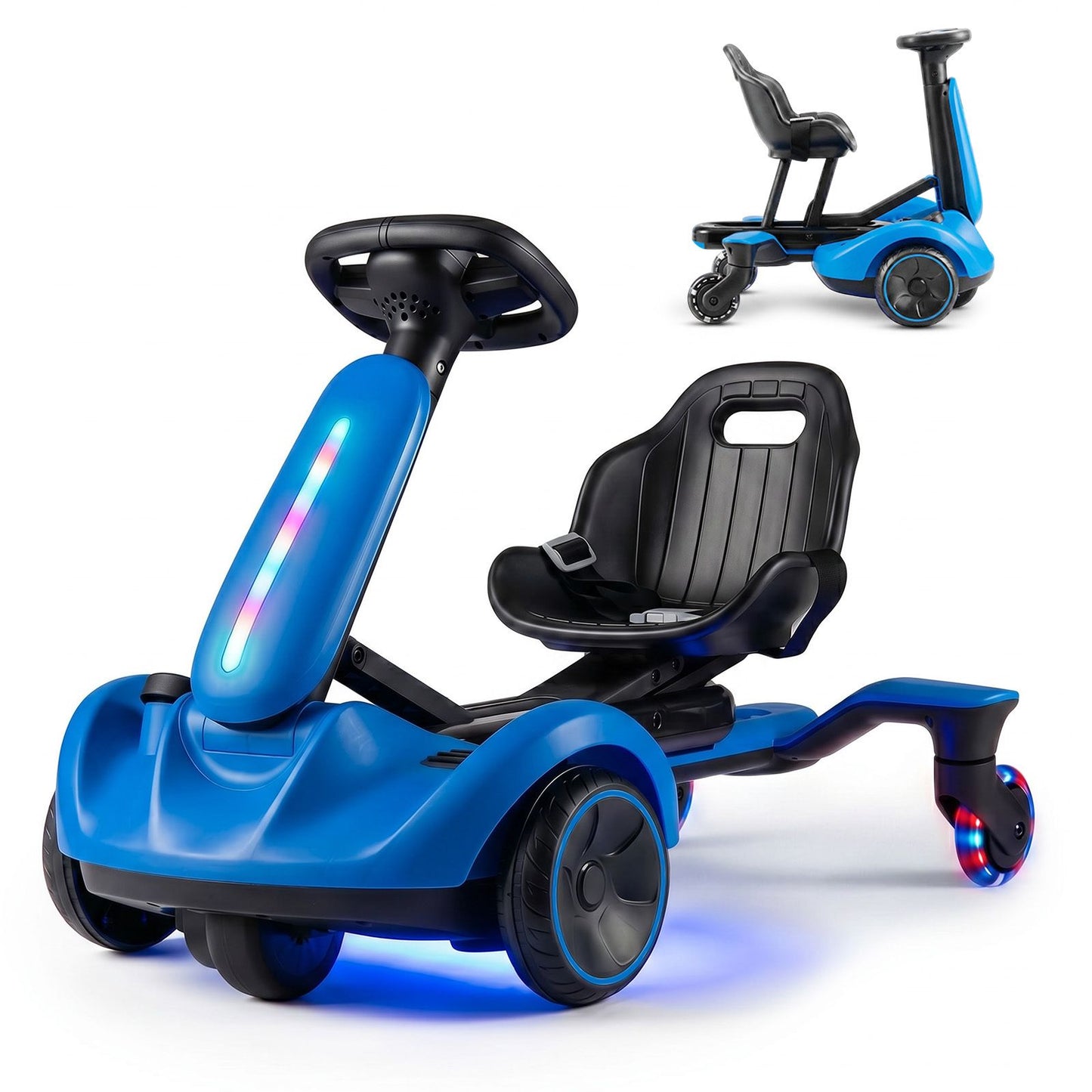 Ride on Drift Car for Kids 2-In-1 Go Kart with Adjustable Seat Sound LED Lights