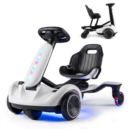 Ride on Drift Car for Kids 2-In-1 Go Kart with Adjustable Seat Sound LED Lights