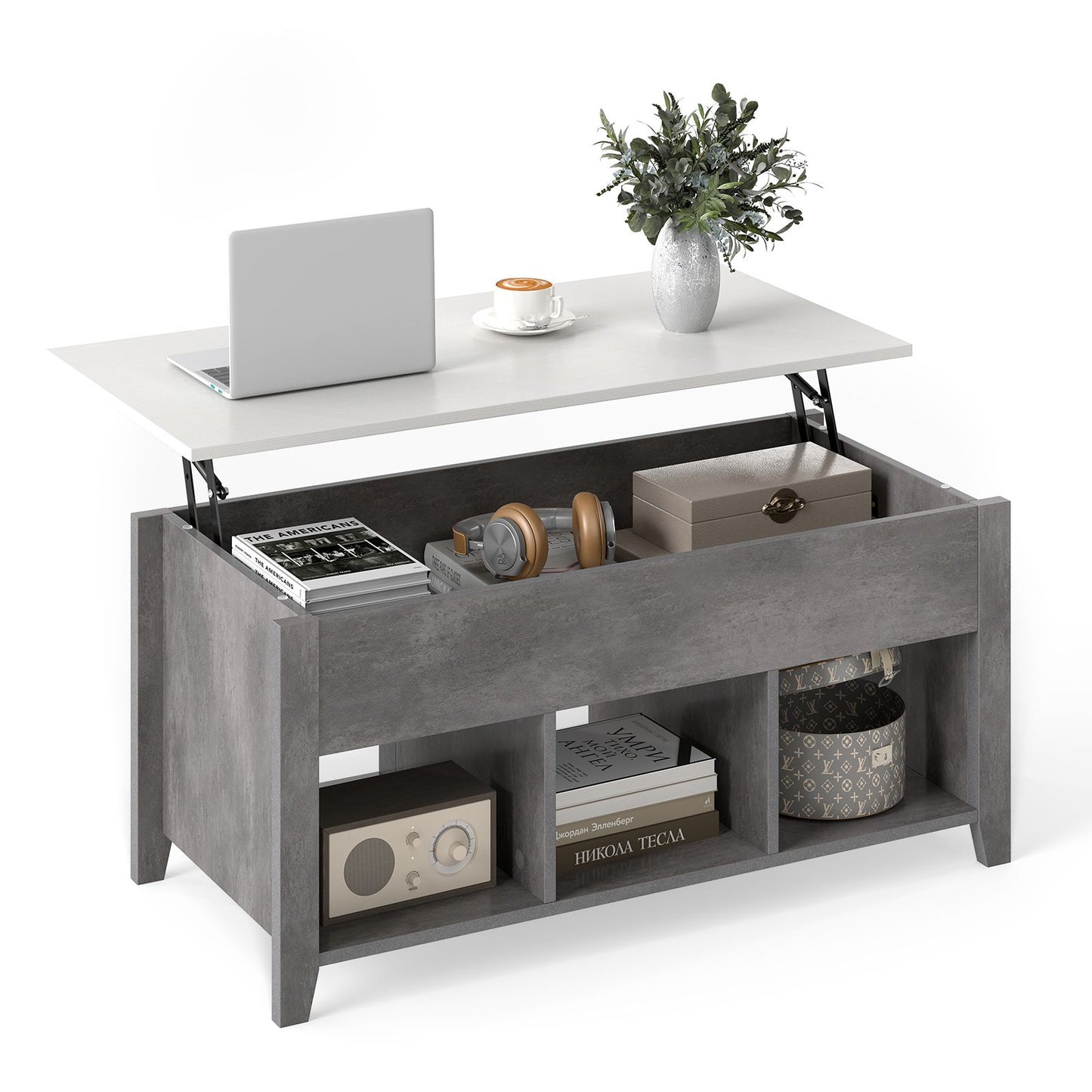 Rising Center Table with Lift Top Hidden Compartment