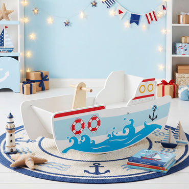 Rocking Ship for 1-5 Years Old Kids Wooden Rocking Horse Toy with Nautical Theme