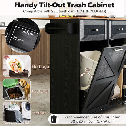 Rolling Kitchen Island with Drop Leaf Kitchen Cart with Tilt Out Trash Can Cabinet