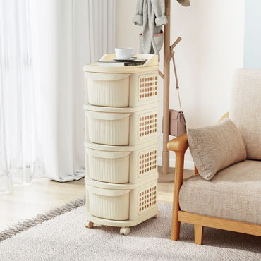 4-Drawer Rolling Plastic Utility Cart with 6 Hooks and Pegboard