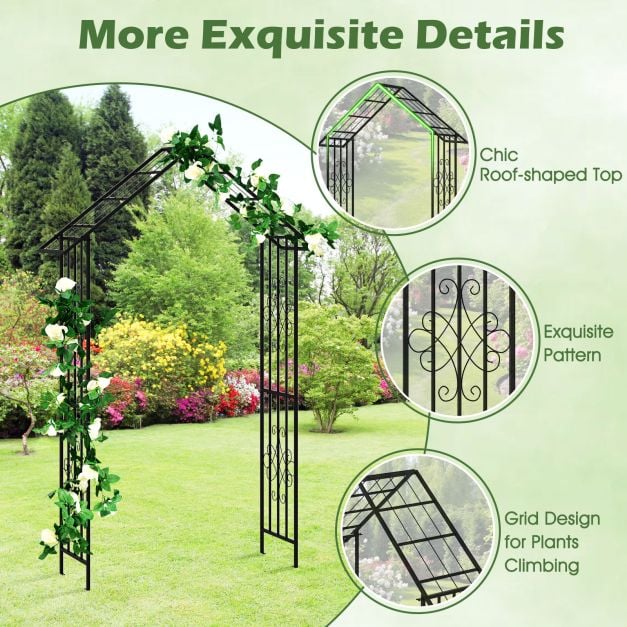 Roof-shaped Top Garden Arbor Garden Trellis Pergola with Side Crossbars
