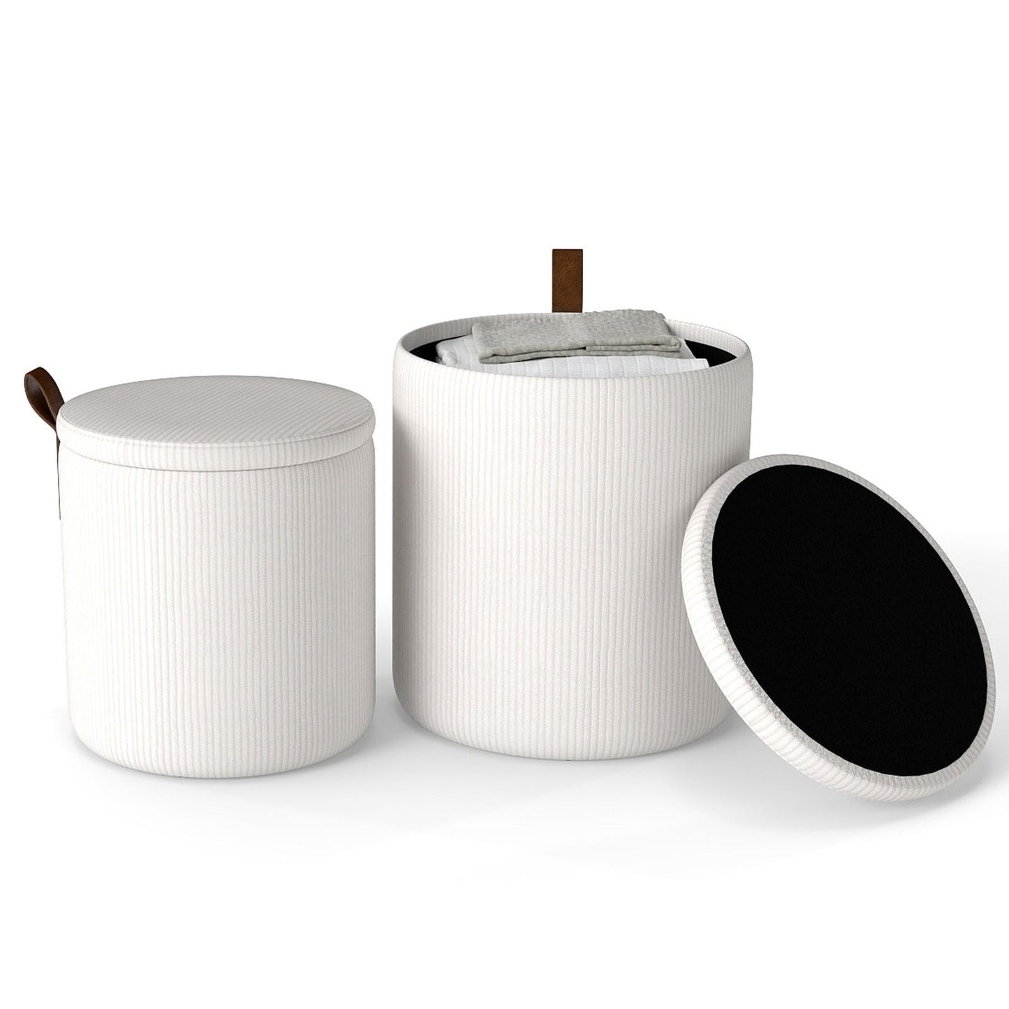 Round Ottoman with Storage Set of 2 with Removable Lids and Padded Seats