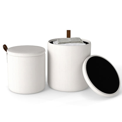 Round Ottoman with Storage Set of 2 with Removable Lids and Padded Seats