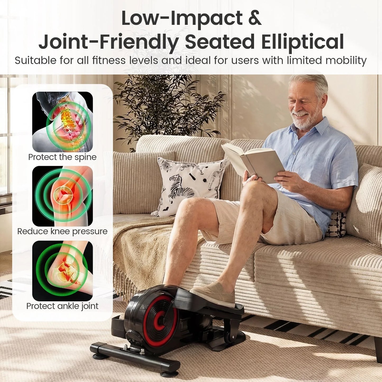 Under Desk Elliptical Pedal Exerciser Adjustable Magnetic Resistance and Whisper Quiet