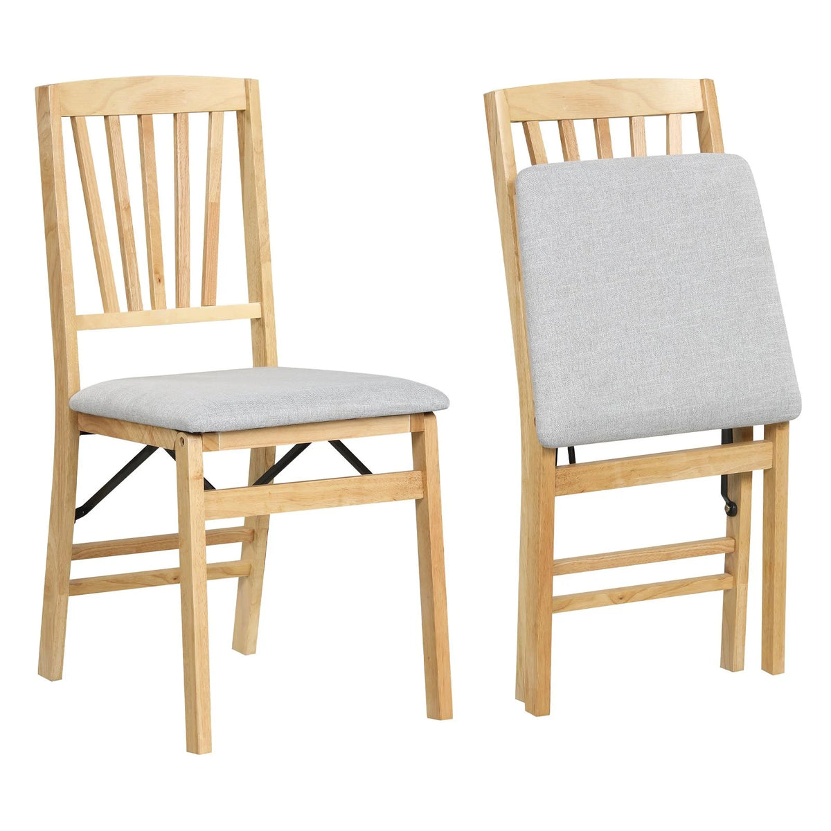 Folding Dining Chair Set of 2 with Rubber Wood Frame and Padded Seat
