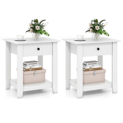 Wooden Nightstand End Sofa Side Table with Drawer and Open Shelf
