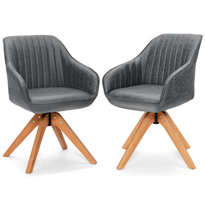 Set of 2/4 360° Swivel Accent Chair with Solid Wood Legs