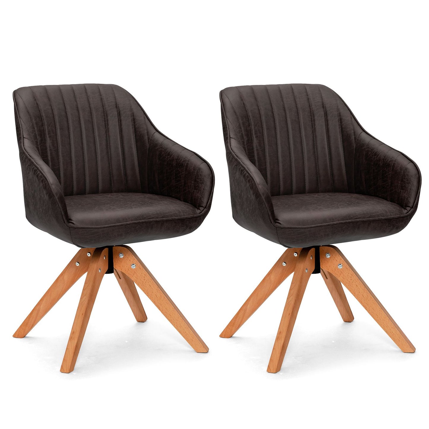 Set of 2/4 360° Swivel Accent Chair with Solid Wood Legs