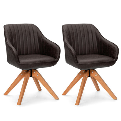 Set of 2/4 360° Swivel Accent Chair with Solid Wood Legs