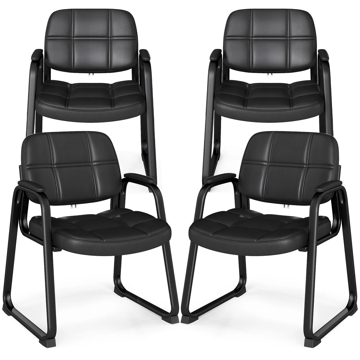 Set of 2 Ergonomic Reception Chair with Metal Frame and Padded Armrests