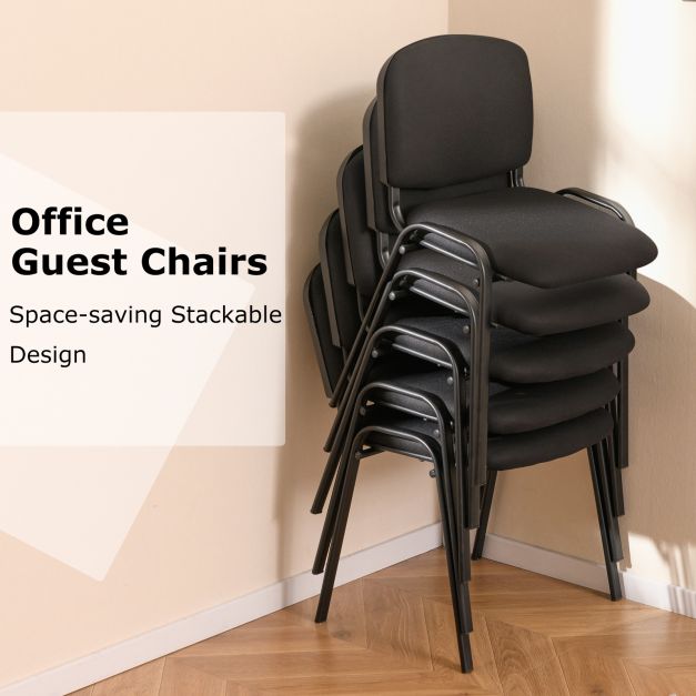 Set of 5 Stackable Reception Guest Chairs with Waterfall Seat and Metal Frame