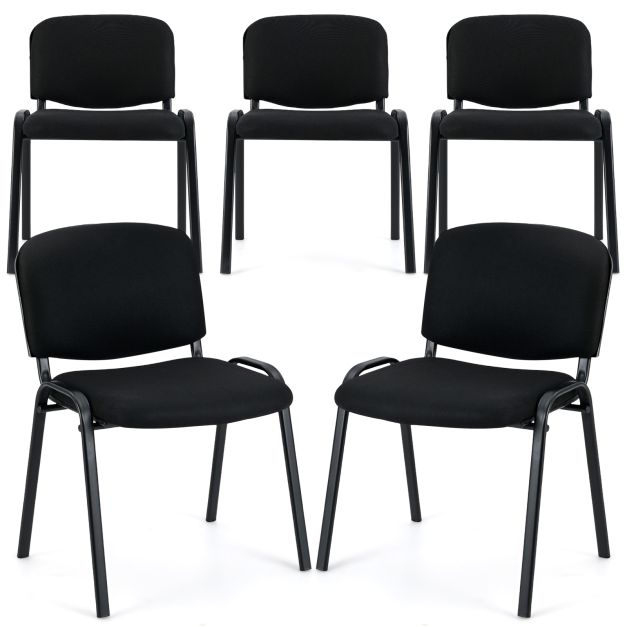 Set of 5 Stackable Reception Guest Chairs with Waterfall Seat and Metal Frame
