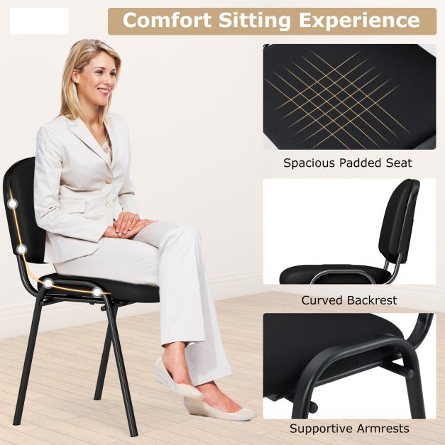 Set of 5 Stackable Reception Guest Chairs with Waterfall Seat and Metal Frame