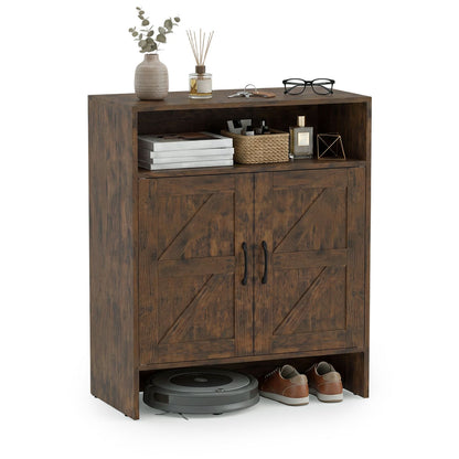 Shoe Cabinet with 2 Barn Doors and Adjustable Shelves for Entryway