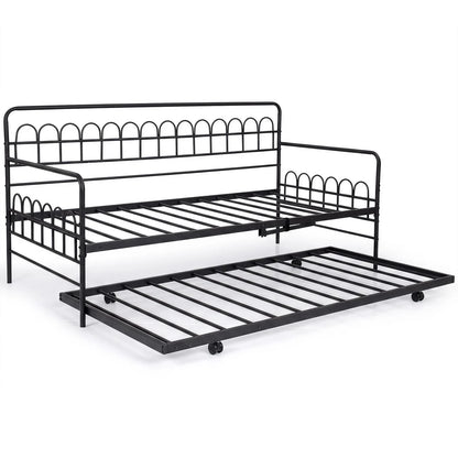 Single Daybed with Trundle and Curved Backrest and Armrests No Box Spring Needed