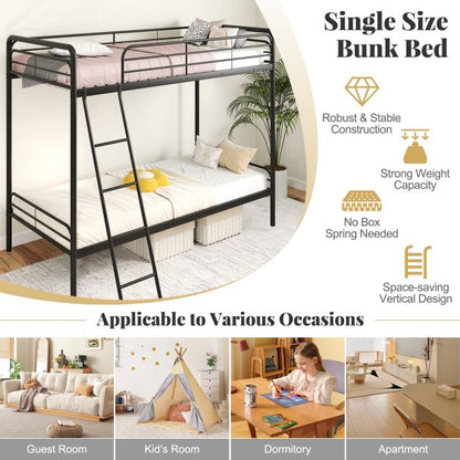 Single Bunk Bed with Ladder and Full-length Guardrails for Teens Adults