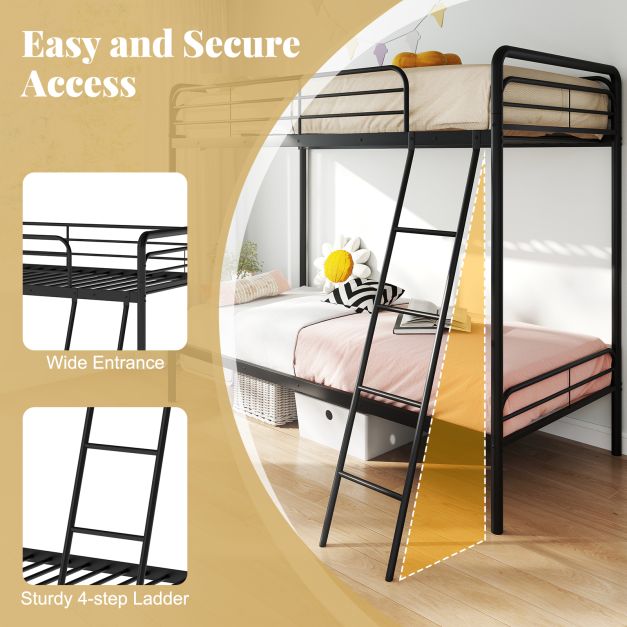 Single Bunk Bed with Ladder and Full-length Guardrails for Teens Adults