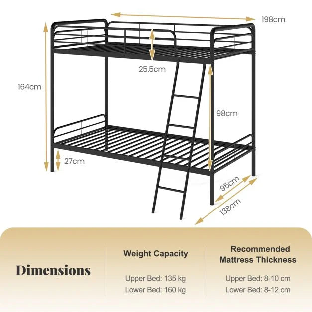 Single Bunk Bed with Ladder and Full-length Guardrails for Teens Adults