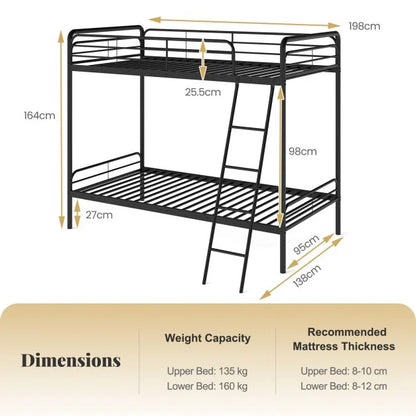 Single Bunk Bed with Ladder and Full-length Guardrails for Teens Adults