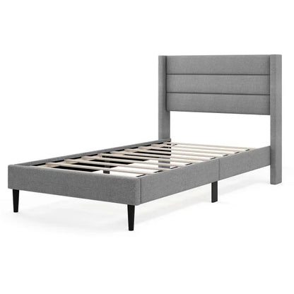Single/Double Size Bed Frame with Wingback Headboard and Wooden Slats Support