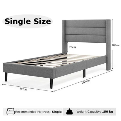 Single/Double Size Bed Frame with Wingback Headboard and Wooden Slats Support