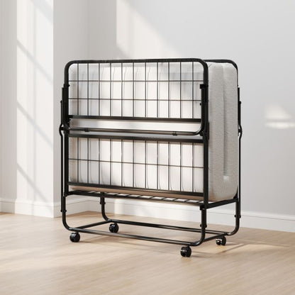 Single Size Folding Bed with Mattress and Lockable Wheels