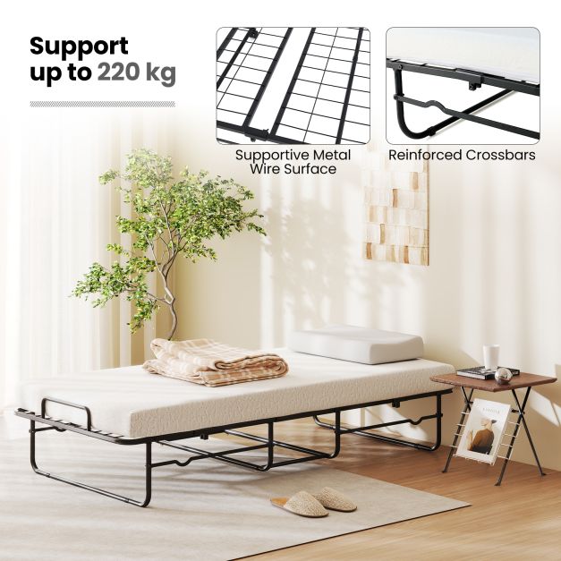 Single Size Folding Bed with Mattress and Lockable Wheels