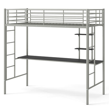Metal Bunk Bed with Desk, Space-Saving High Sleeper Bed
