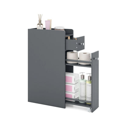 Small Bathroom Storage Cabinet 4-Tier Narrow Toilet Side Storage Cabinet with Slide Out Drawers on Casters