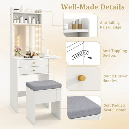 Small Makeup Vanity Desk with Mirror and Lights with Charging Station