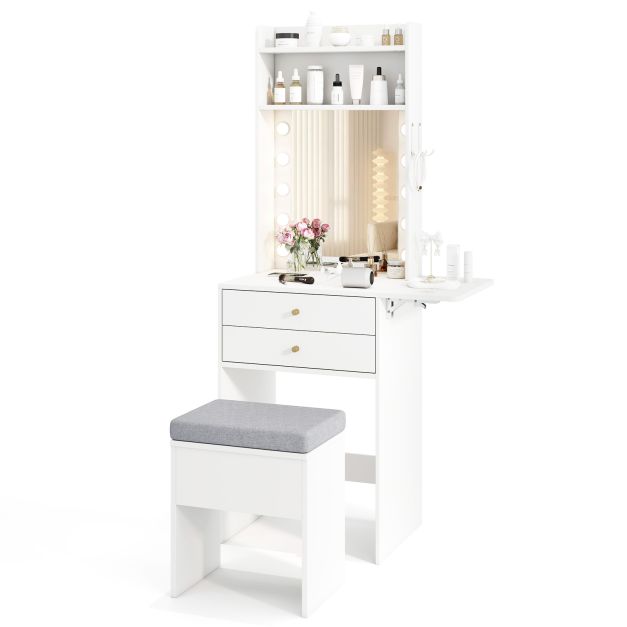 Small Makeup Vanity Desk with Mirror and Lights with Charging Station