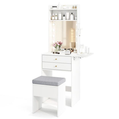 Small Makeup Vanity Desk with Mirror and Lights with Charging Station
