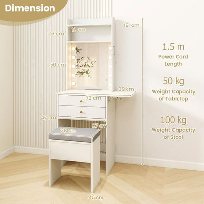Small Makeup Vanity Desk with Mirror and Lights with Charging Station