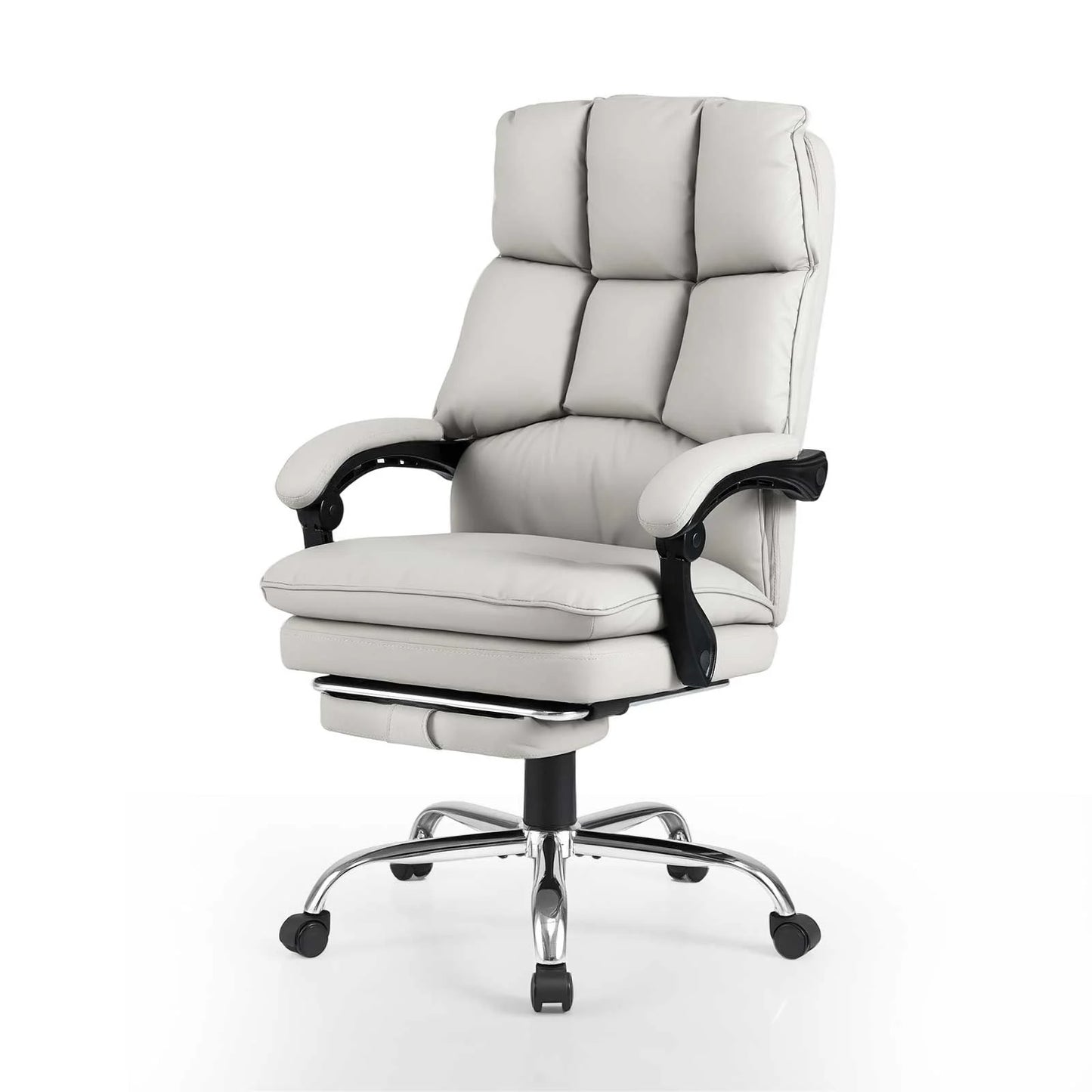 PU Leather Office Chair, Height Adjustable Reclining Computer Desk Chair with Retractable Footrest