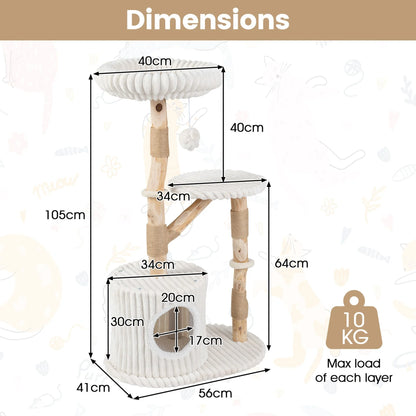 Solid Wood Cat Tree with Real Wood Branches and Scratching Posts for Indoor