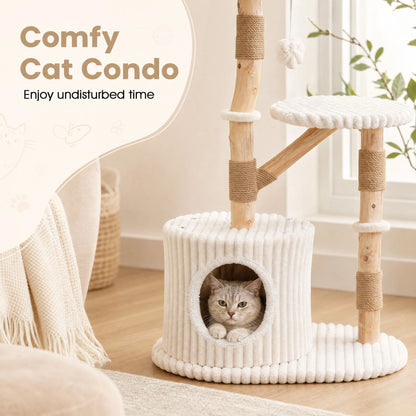 Solid Wood Cat Tree with Real Wood Branches and Scratching Posts for Indoor