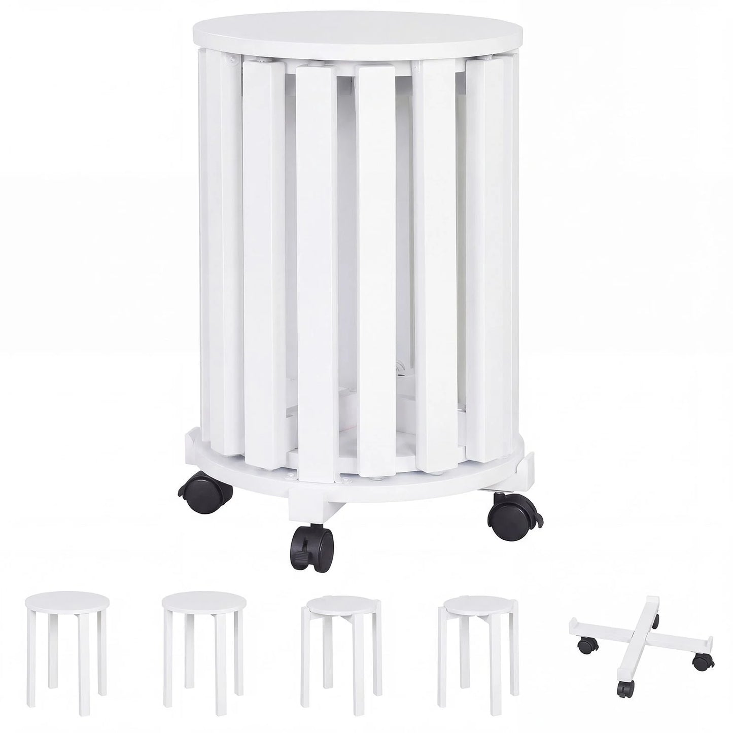 Stackable Stools Set of 4 with Rolling Base Solid Rubber Wood Nesting Stools