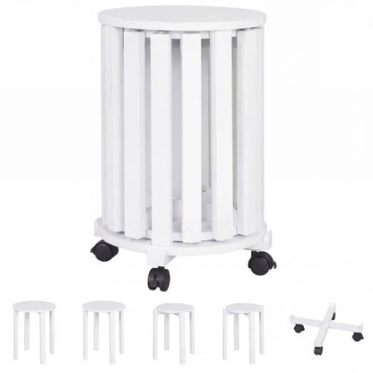 Stackable Stools Set of 4 with Rolling Base Solid Rubber Wood Nesting Stools