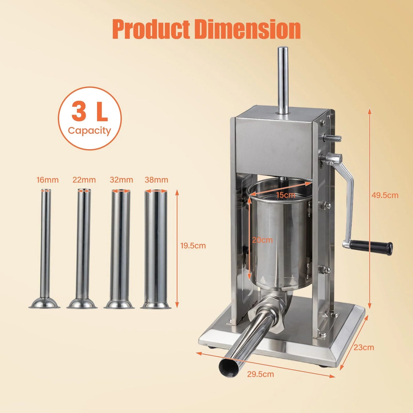 Stainless Steel Meat Filling Machine with 2 Speeds and 4 Stuffing Tubes for Home
