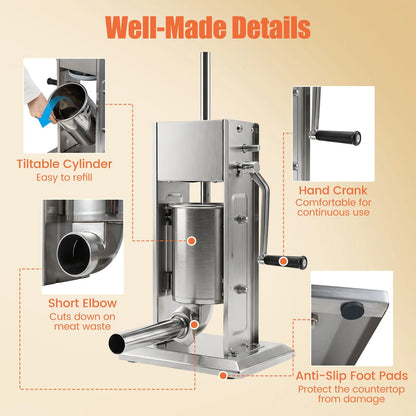 Stainless Steel Meat Filling Machine with 2 Speeds and 4 Stuffing Tubes for Home