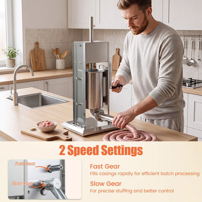 Stainless Steel Meat Filling Machine with 2 Speeds and 4 Stuffing Tubes for Home