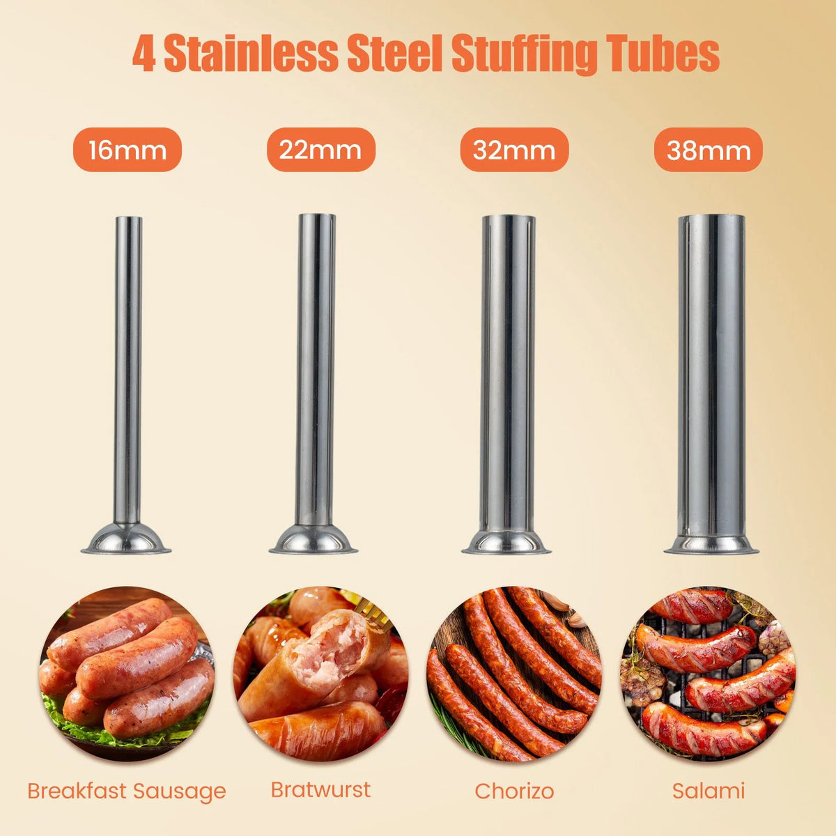 Stainless Steel Meat Filling Machine with 2 Speeds and 4 Stuffing Tubes for Home