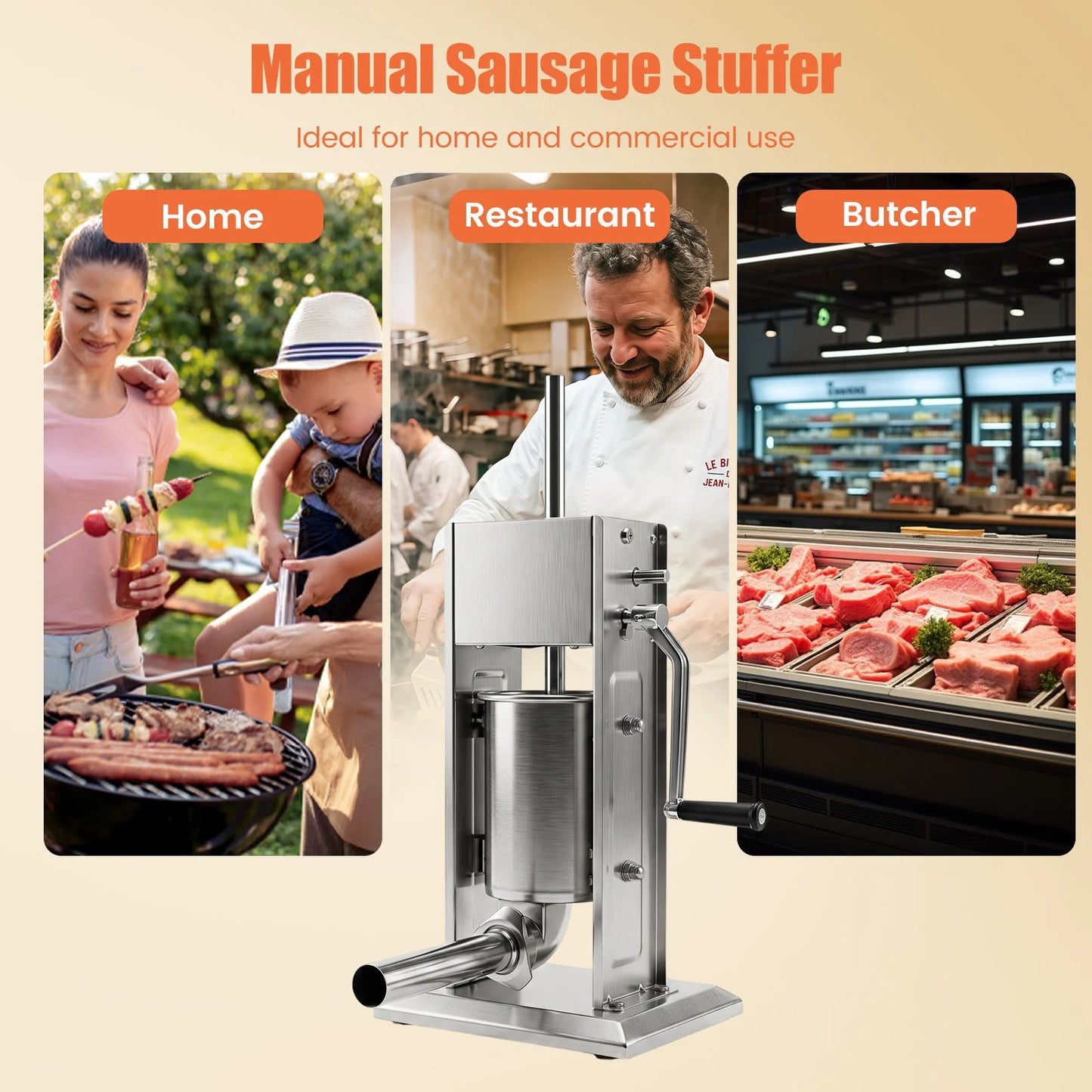 Stainless Steel Meat Filling Machine with 2 Speeds and 4 Stuffing Tubes for Home