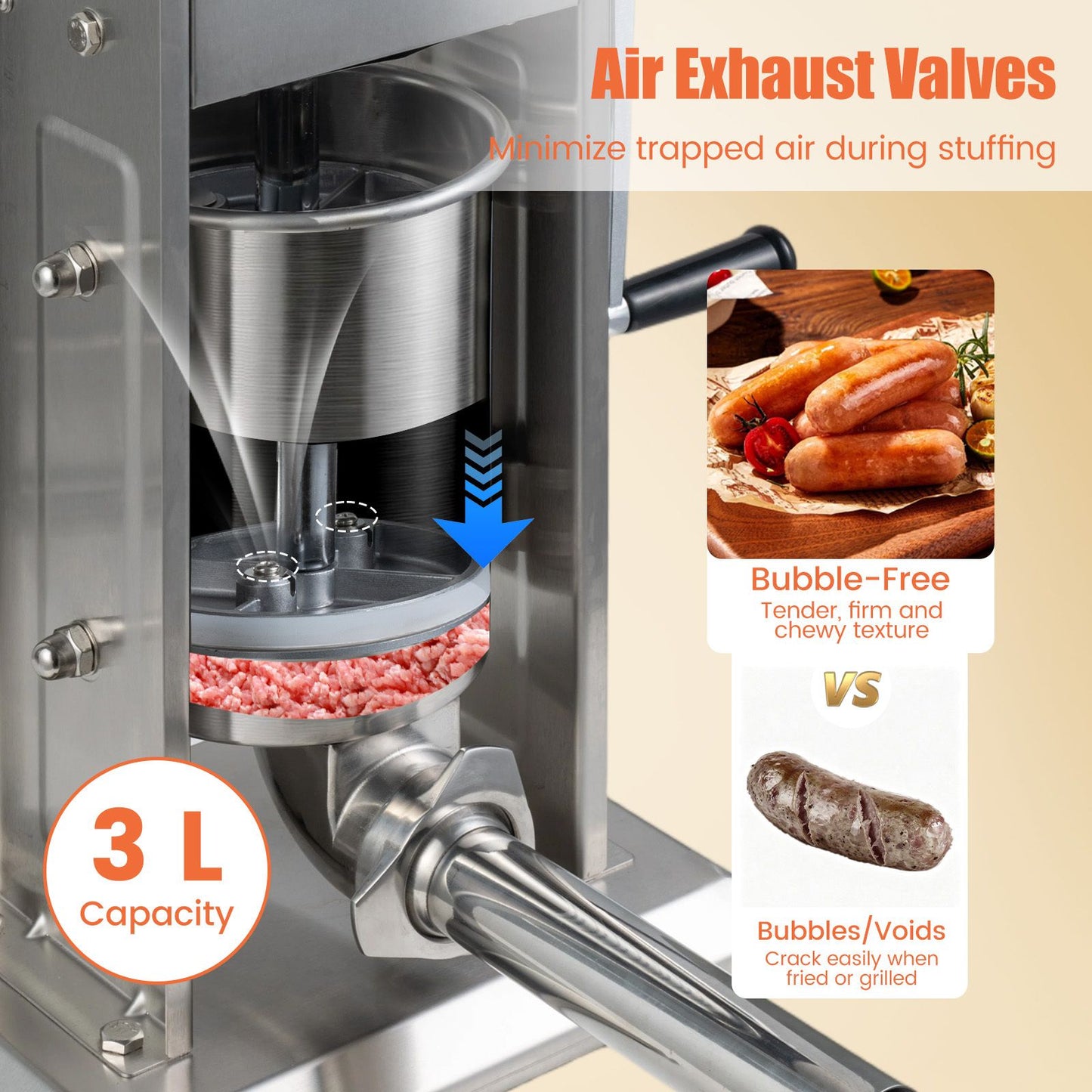 Stainless Steel Meat Filling Machine with 2 Speeds and 4 Stuffing Tubes for Home