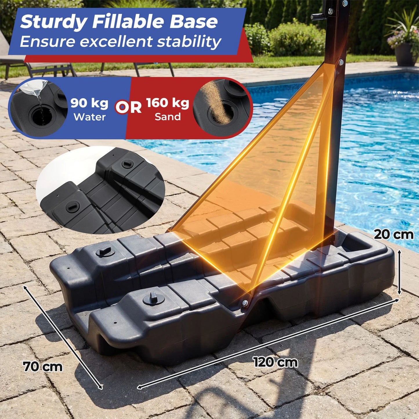 Stepless Adjustable Basketball Hoop with Stable Weighted Base