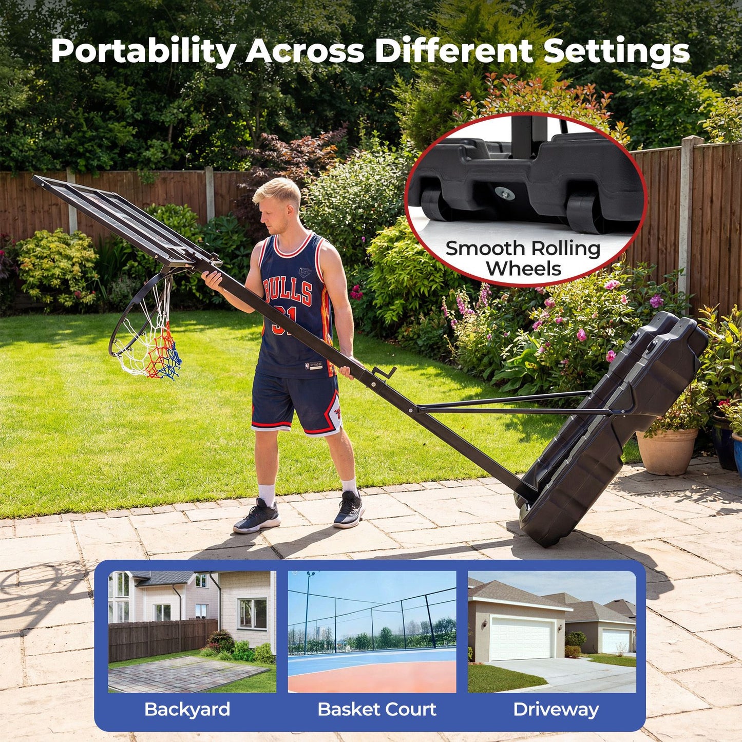Stepless Adjustable Basketball Hoop with Stable Weighted Base