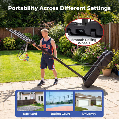 Stepless Adjustable Basketball Hoop with Stable Weighted Base