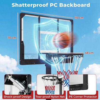 Stepless Adjustable Basketball Hoop with Stable Weighted Base